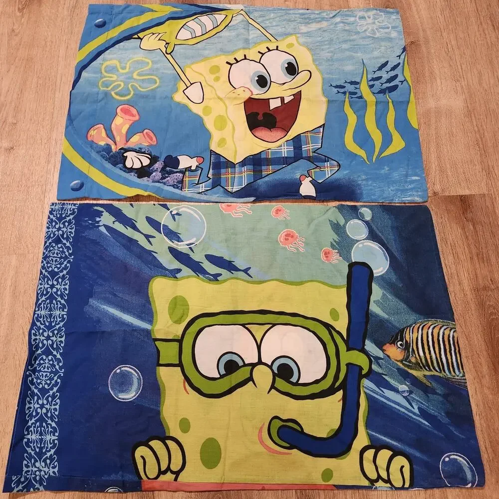 SpongeBob SquarePants Twin Flat Sheet & 2 Standard Pillowcase Vtg Y2K Patrick